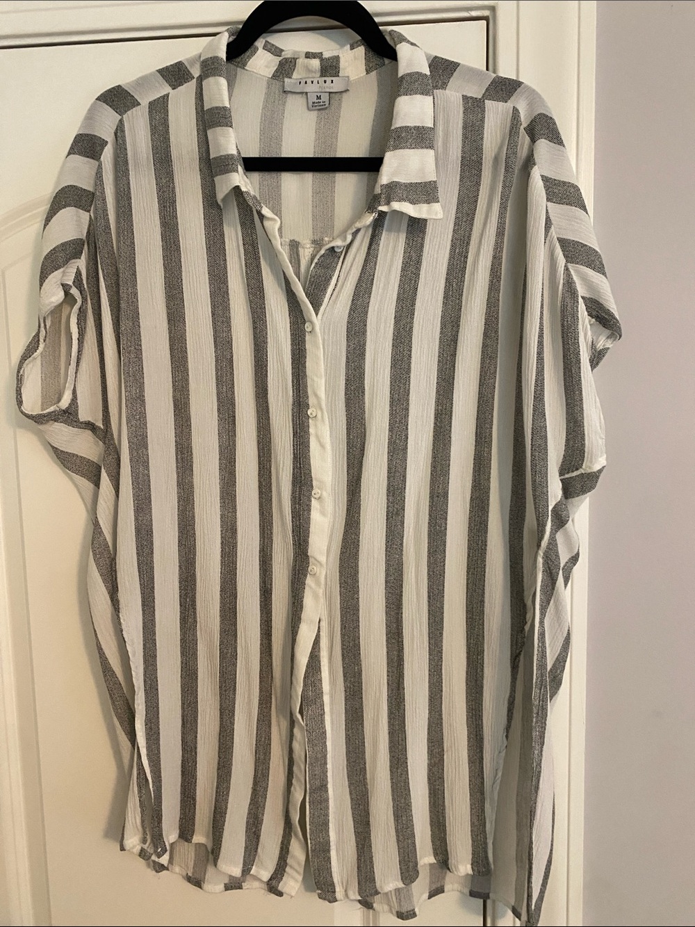 FAVLUX Striped Button-Up Shirt - White & Black
